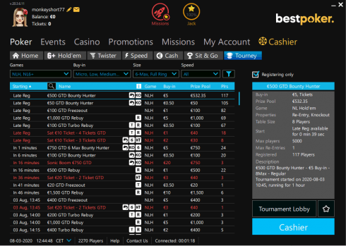 BestPoker Tournament Lobby